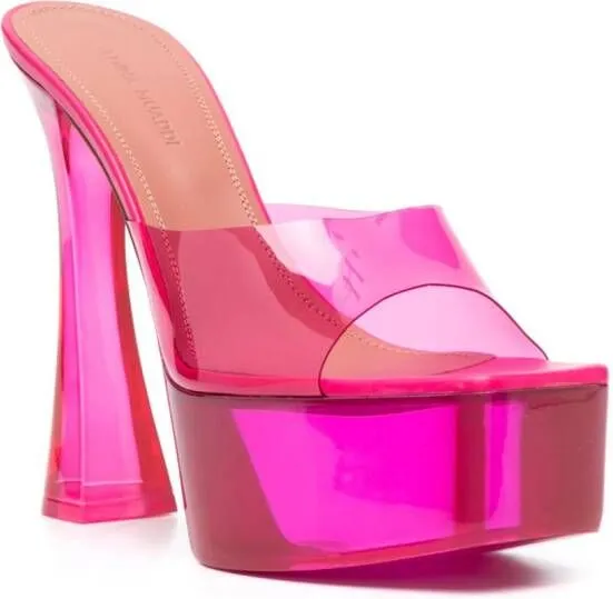 Amina Muaddi Dalida Glass 135mm platform sandals Pink