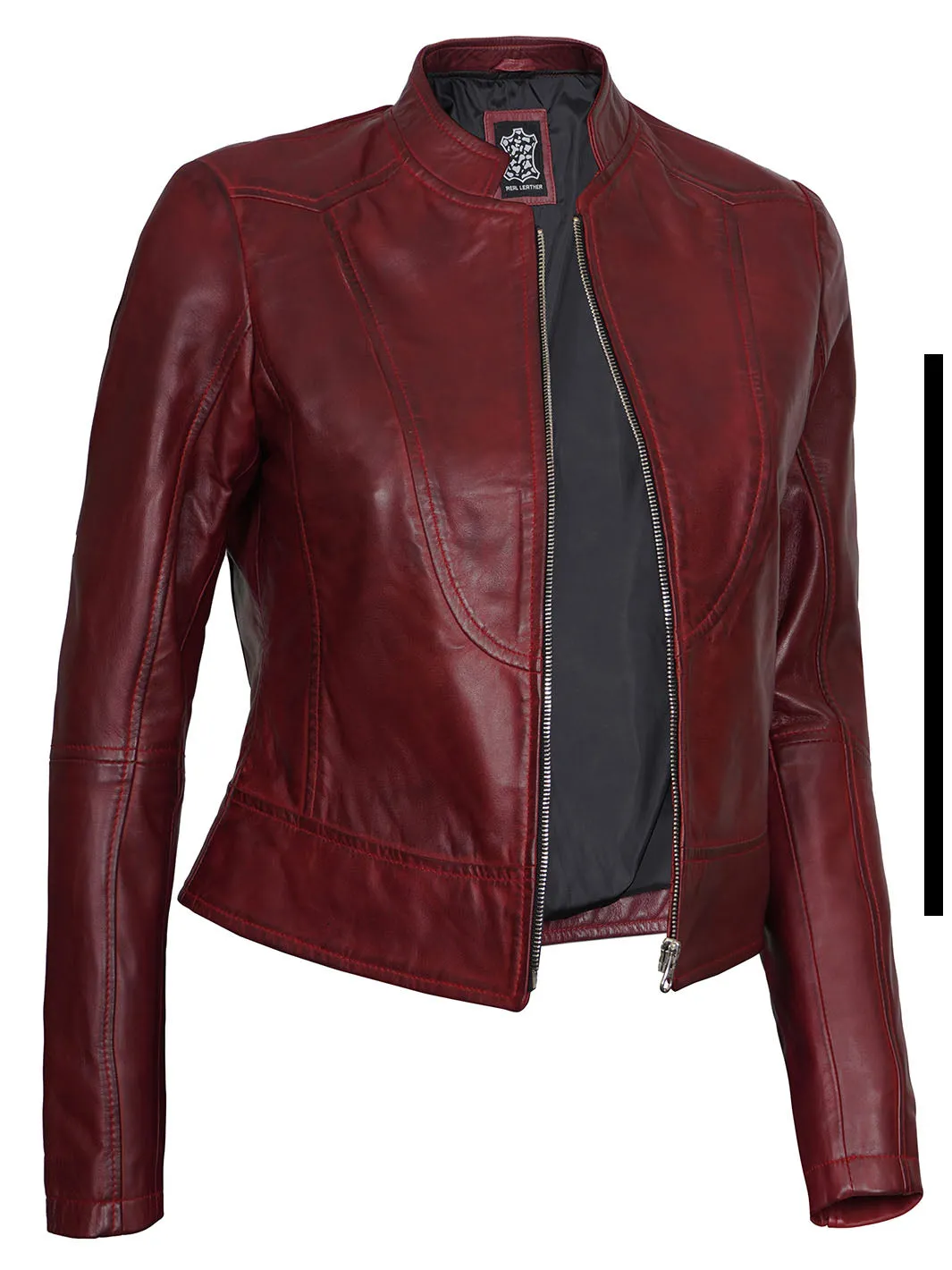 Amy Womens Maroon Cafe Racer Leather Jacket