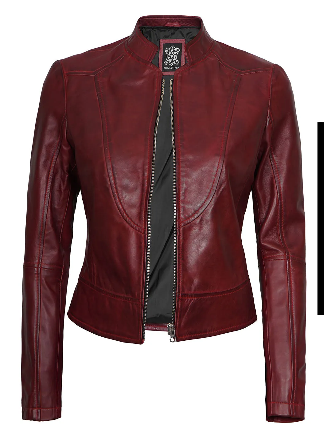 Amy Womens Maroon Cafe Racer Leather Jacket