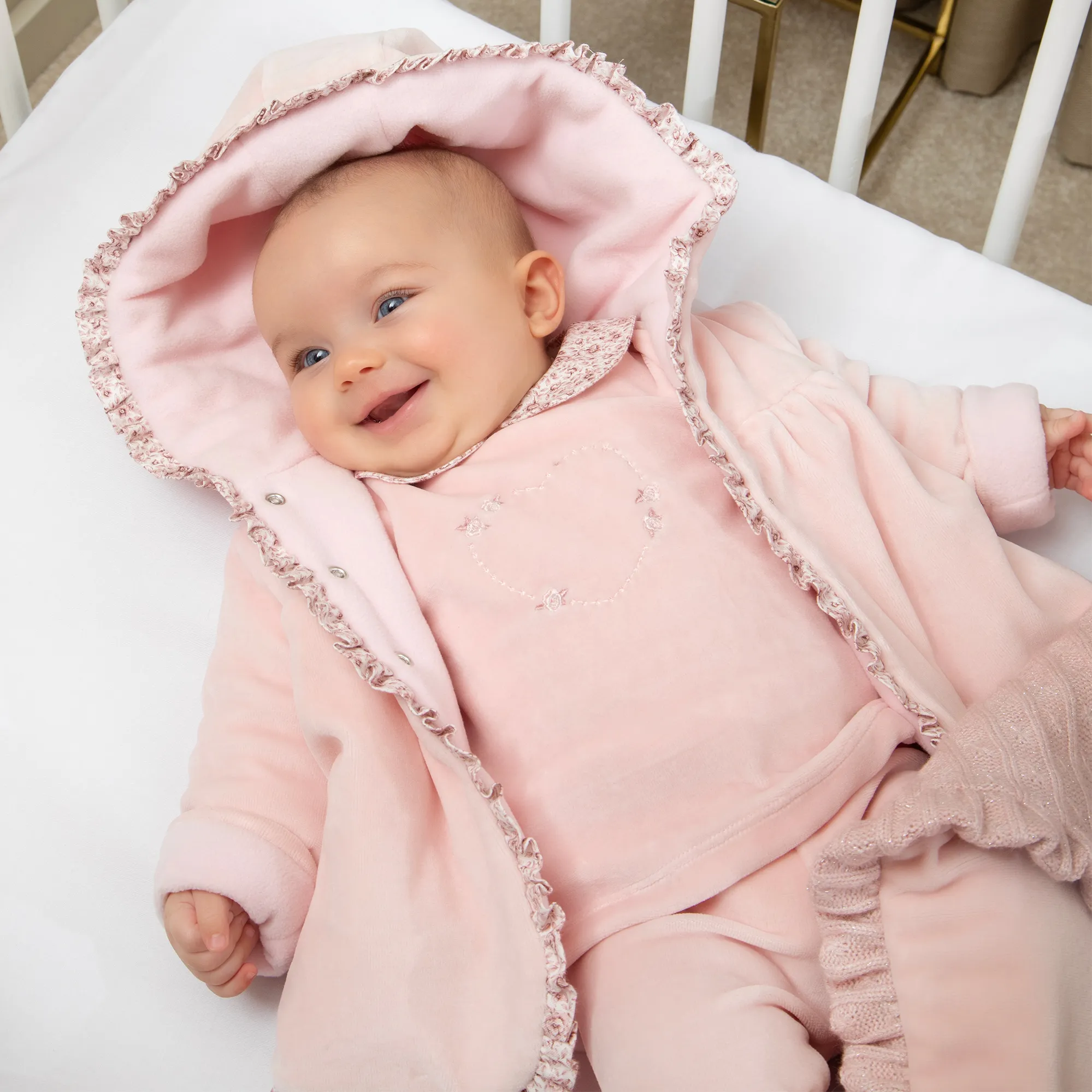 Baby Girls Pink Velour Pram Coat