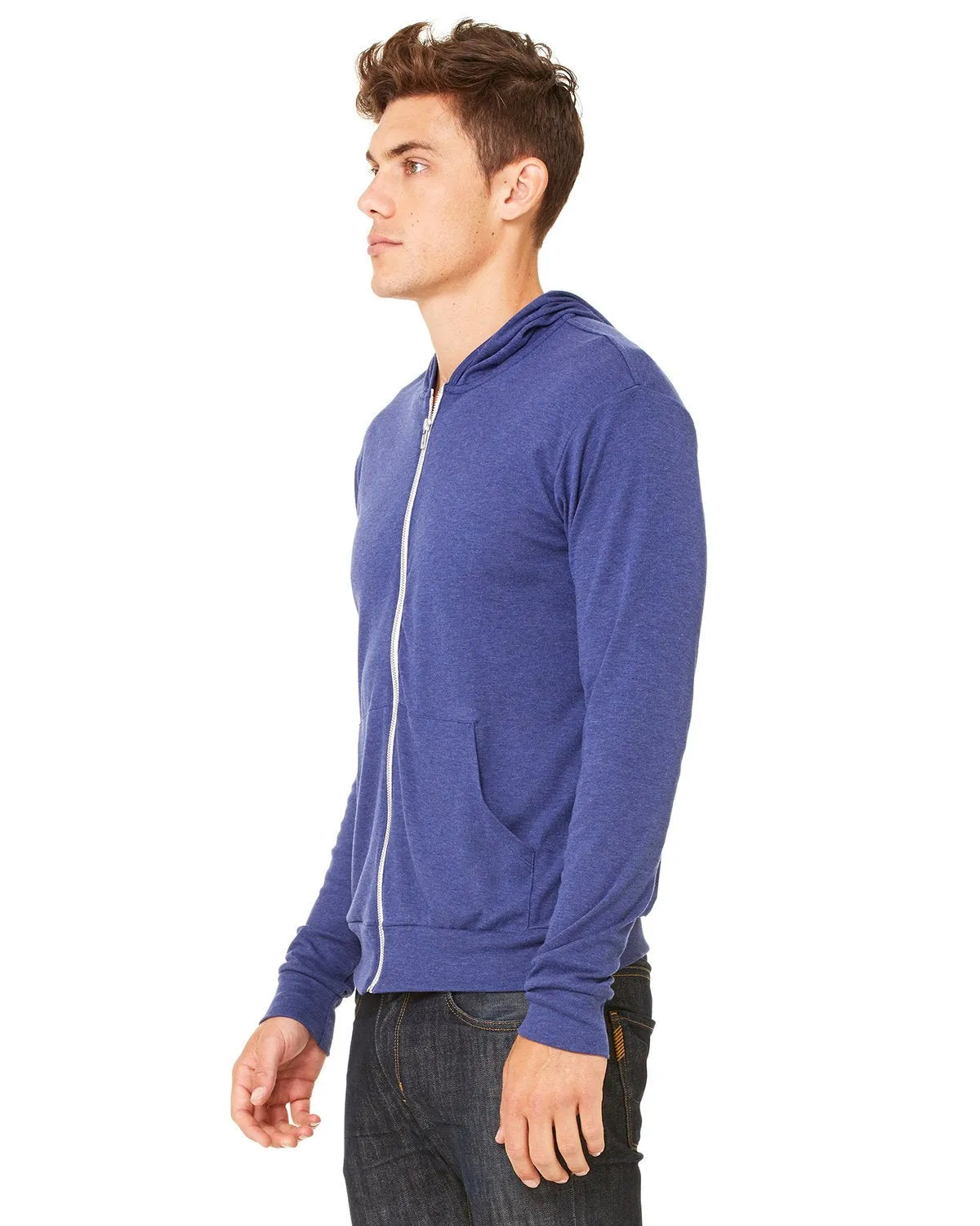 Bella + Canvas Unisex Triblend Full-Zip Lightweight Hoodie 3939 Navy Triblend