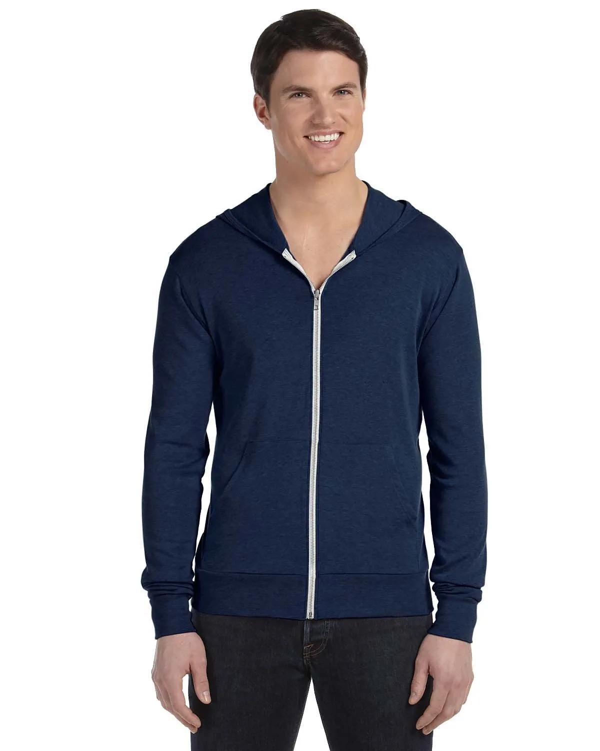 Bella + Canvas Unisex Triblend Full-Zip Lightweight Hoodie 3939 Navy Triblend