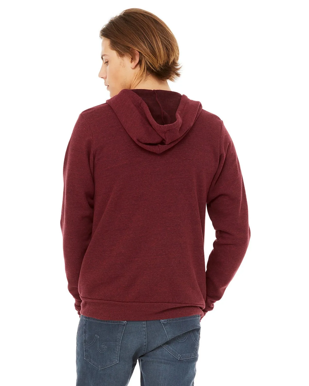 Bella + Canvas Unisex Triblend Sponge Fleece Full-Zip Hoodie 3909 Cardinal Triblnd