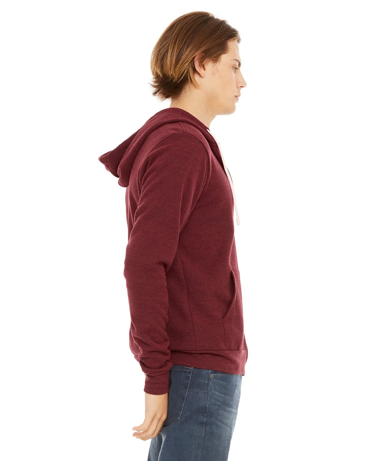 Bella + Canvas Unisex Triblend Sponge Fleece Full-Zip Hoodie 3909 Cardinal Triblnd