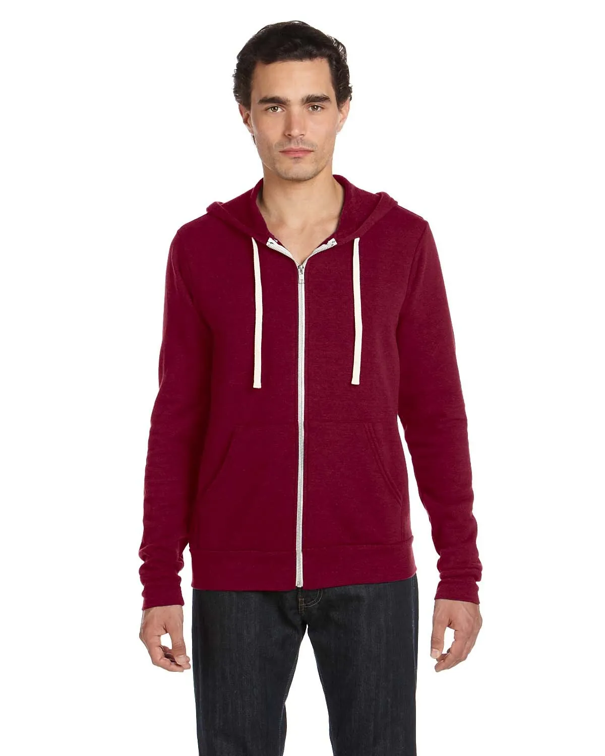 Bella + Canvas Unisex Triblend Sponge Fleece Full-Zip Hoodie 3909 Cardinal Triblnd