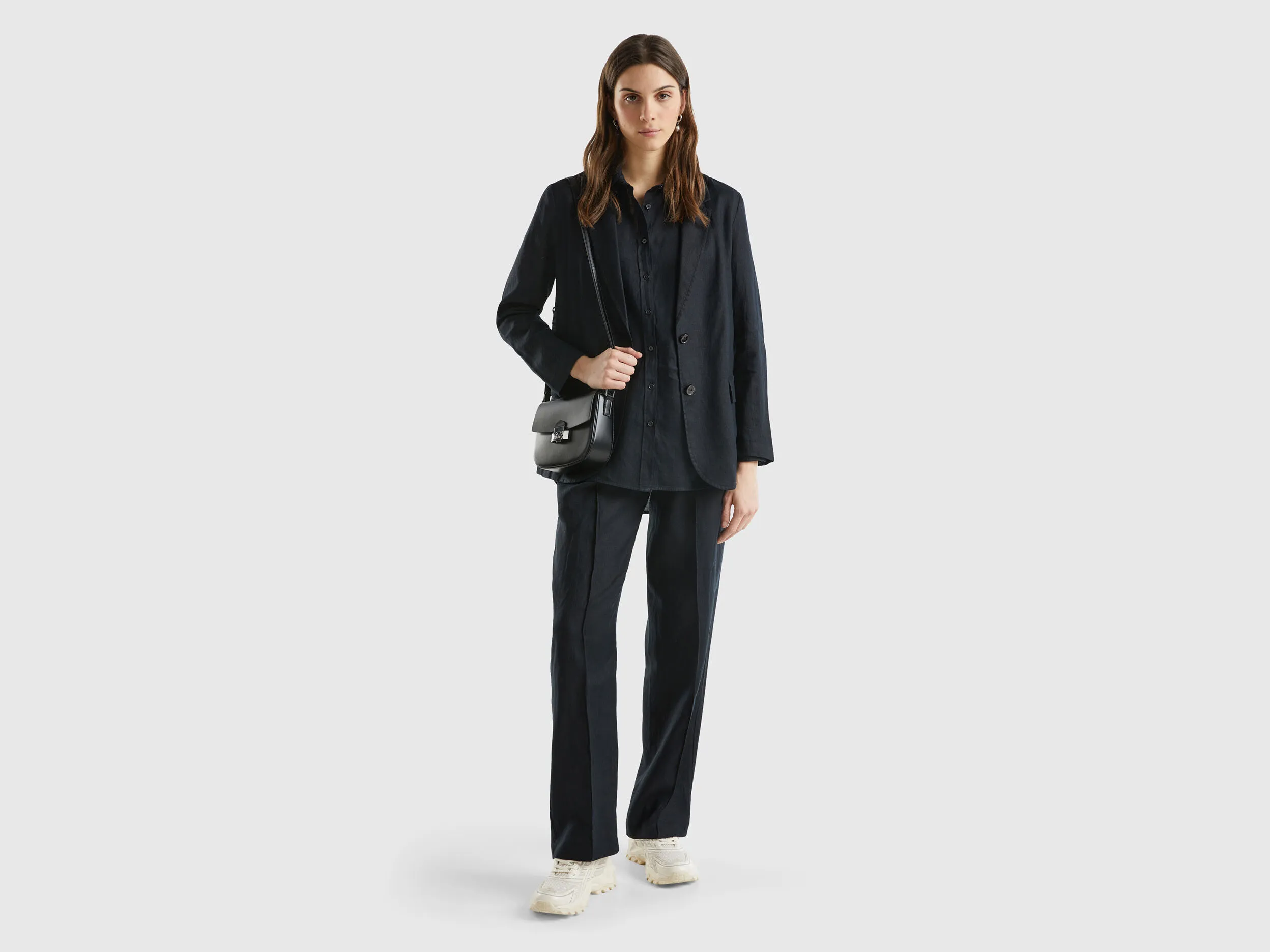 Blazer in pure linen - Black | Benetton