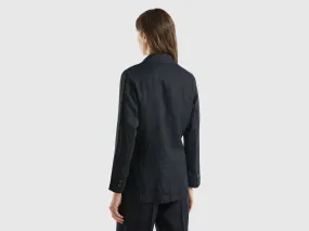 Blazer in pure linen - Black | Benetton