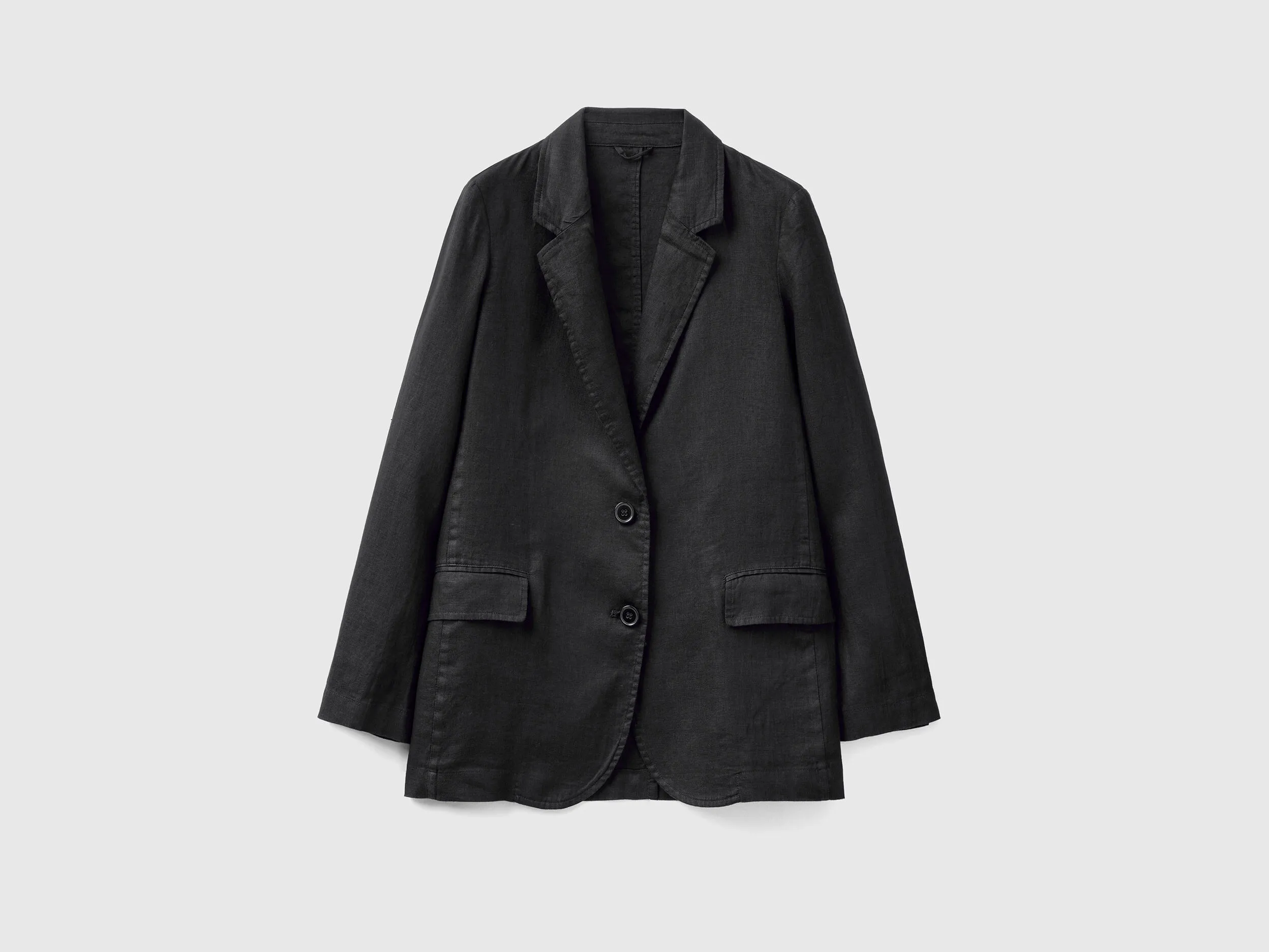 Blazer in pure linen - Black | Benetton