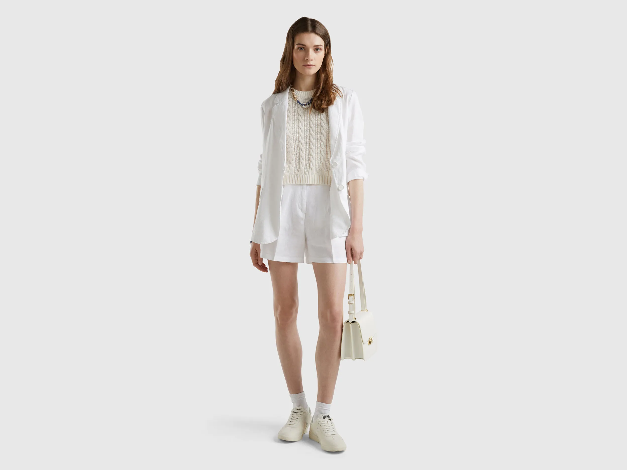 Blazer in pure linen - White | Benetton