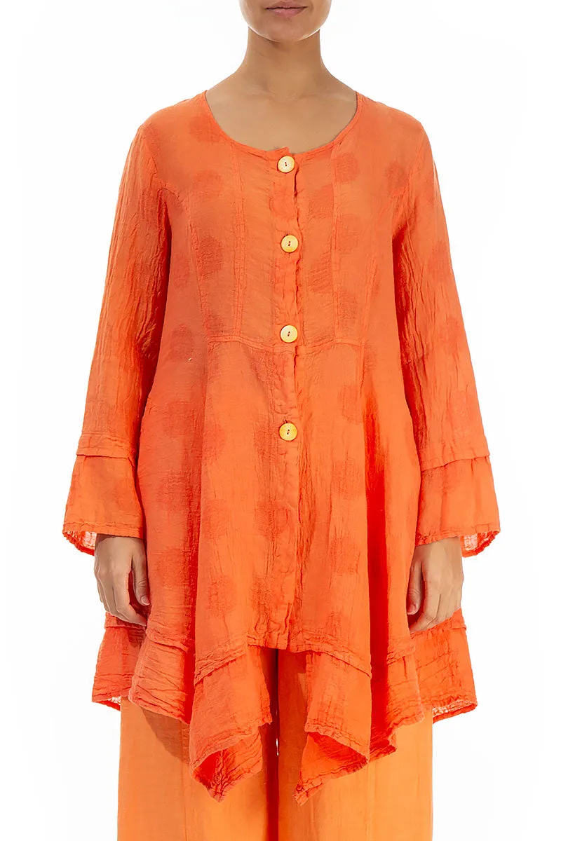 Bubble Patterned Flared Coral Linen Jacket