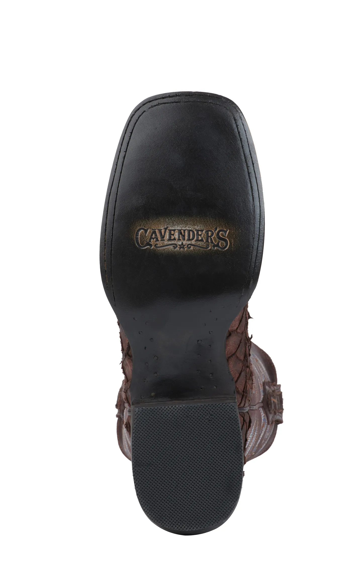 Cavender's Women's Cigar Brown Pirarucu and Chocolate Wide Square Toe Exotic Cowboy Boots