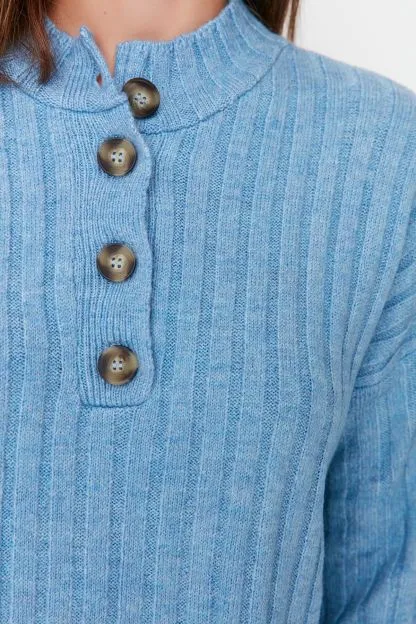 Collar Buttoned Ribbed Sweater