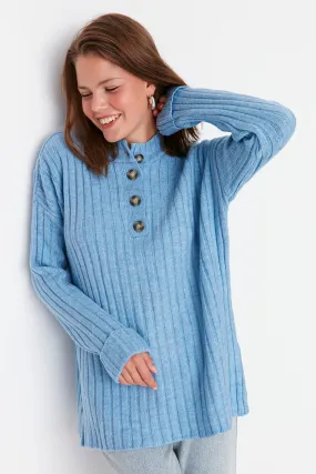 Collar Buttoned Ribbed Sweater