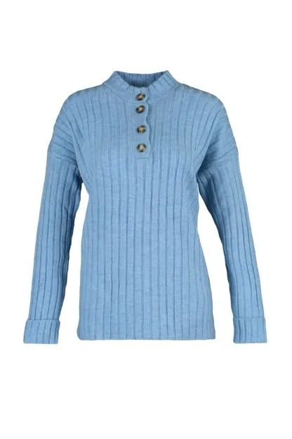 Collar Buttoned Ribbed Sweater