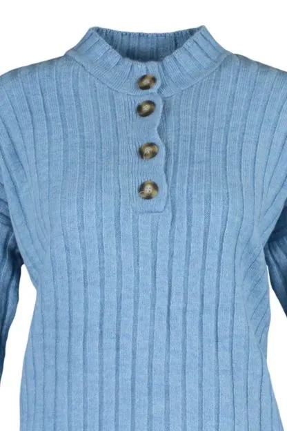 Collar Buttoned Ribbed Sweater