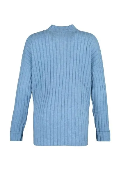 Collar Buttoned Ribbed Sweater