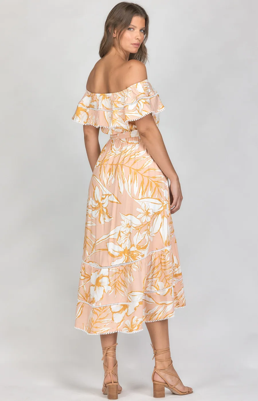 Cotton Floral Off the Shoulder Dress with Trim Details (SDR707-3B)