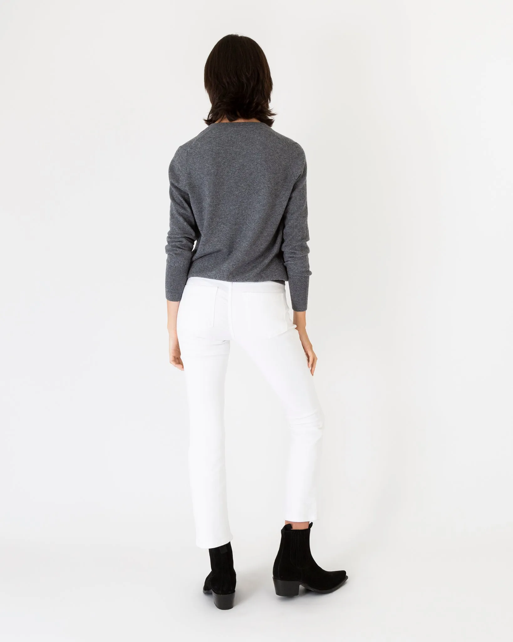 Cydney Boyfriend V-Neck Sweater in Heather Grey Cashmere