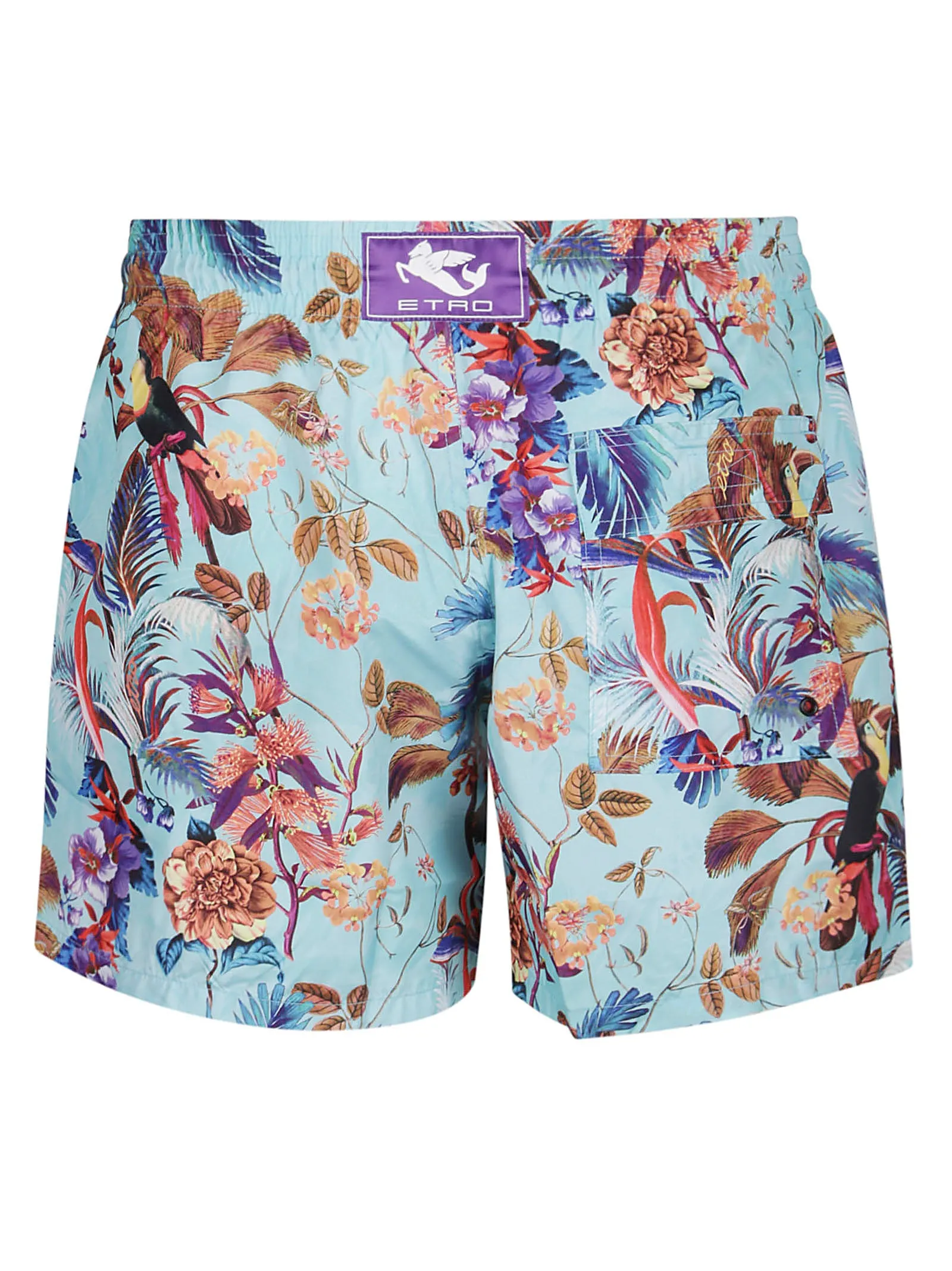 Etro Floral Printed Logo Patch Swim Shorts