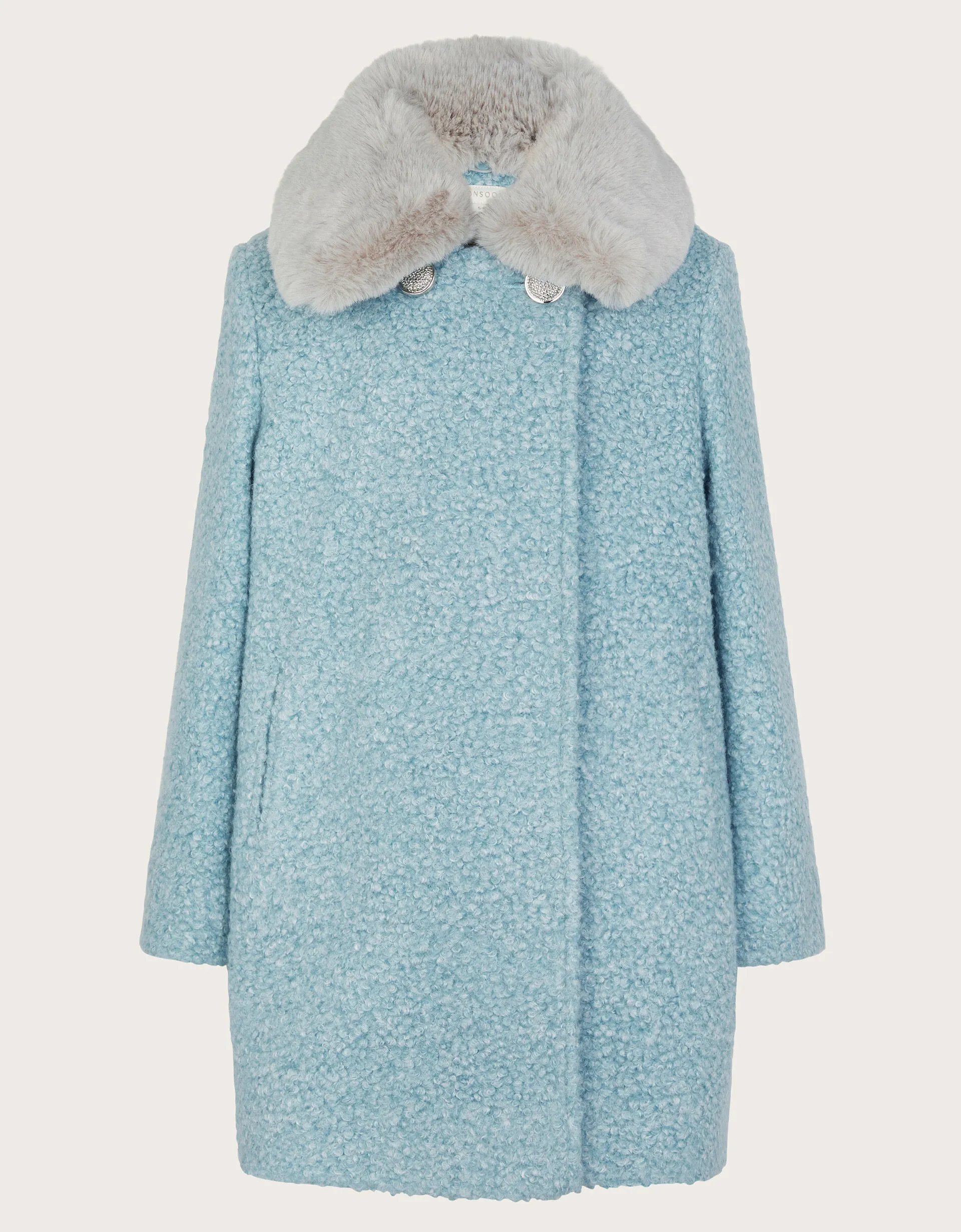 Faux Fur Collar Boucle Coat Blue