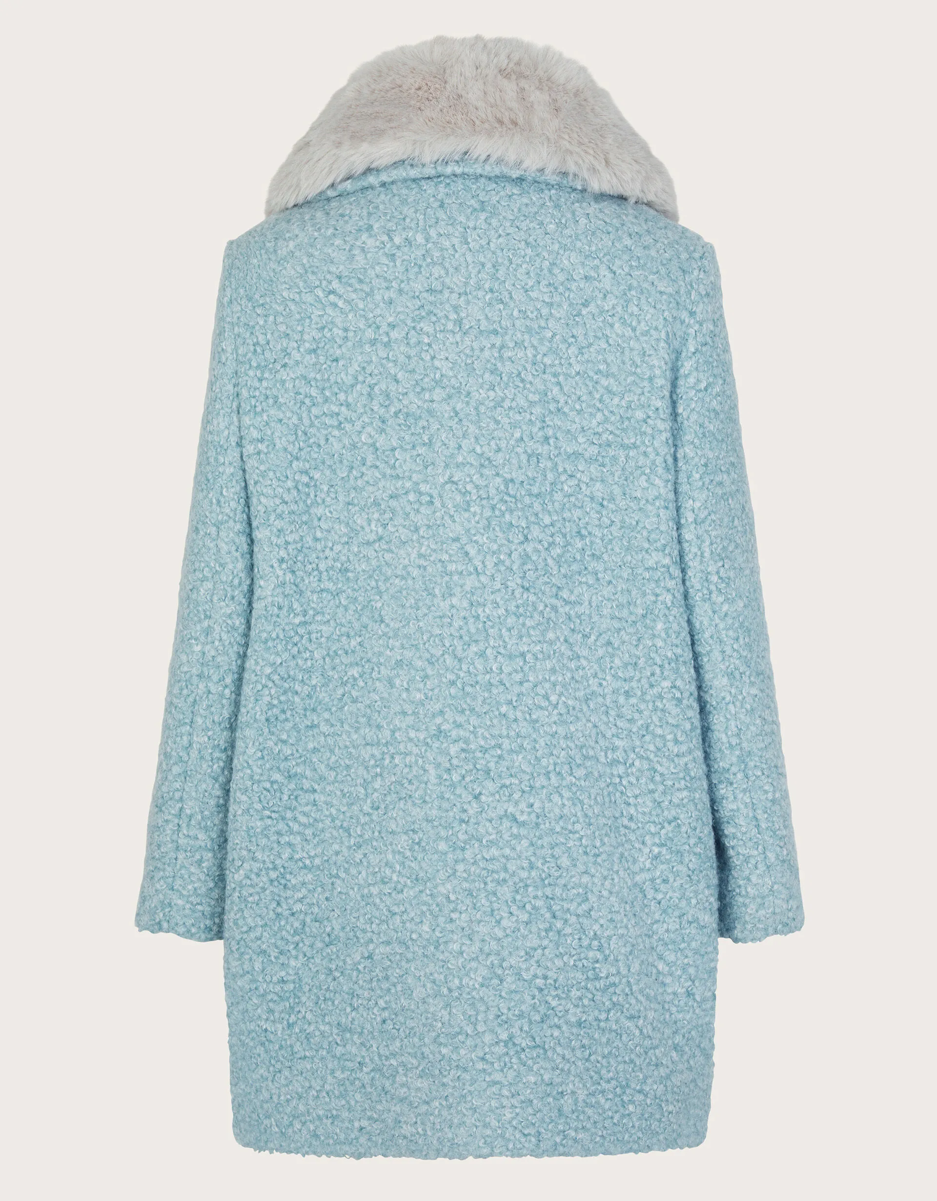 Faux Fur Collar Boucle Coat Blue