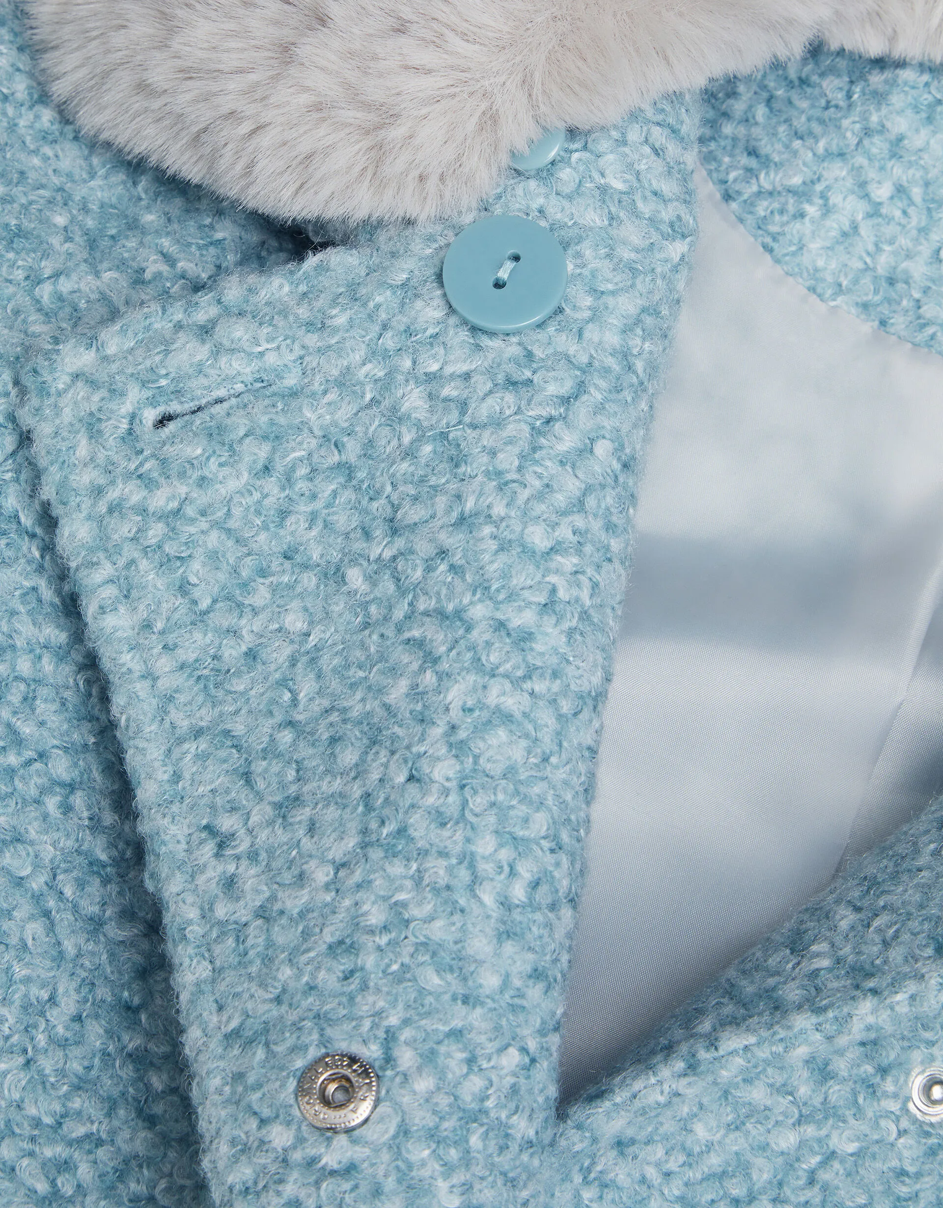 Faux Fur Collar Boucle Coat Blue