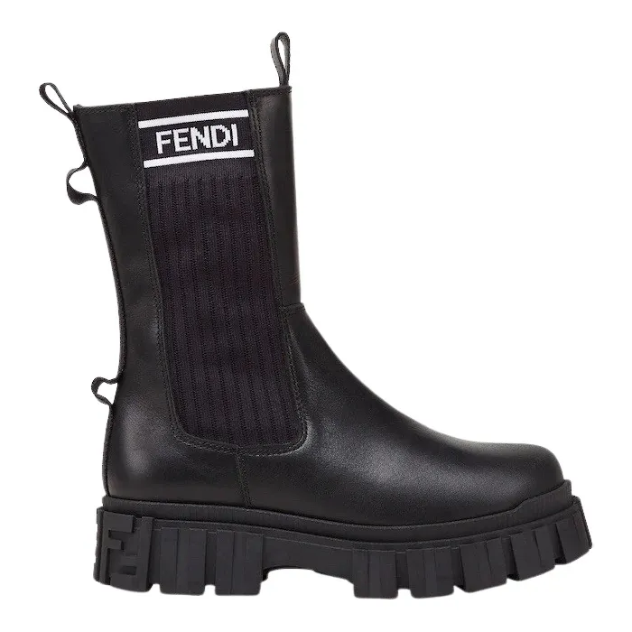 Fendi Biker F Vitello Elastico Logo Nero Bianco