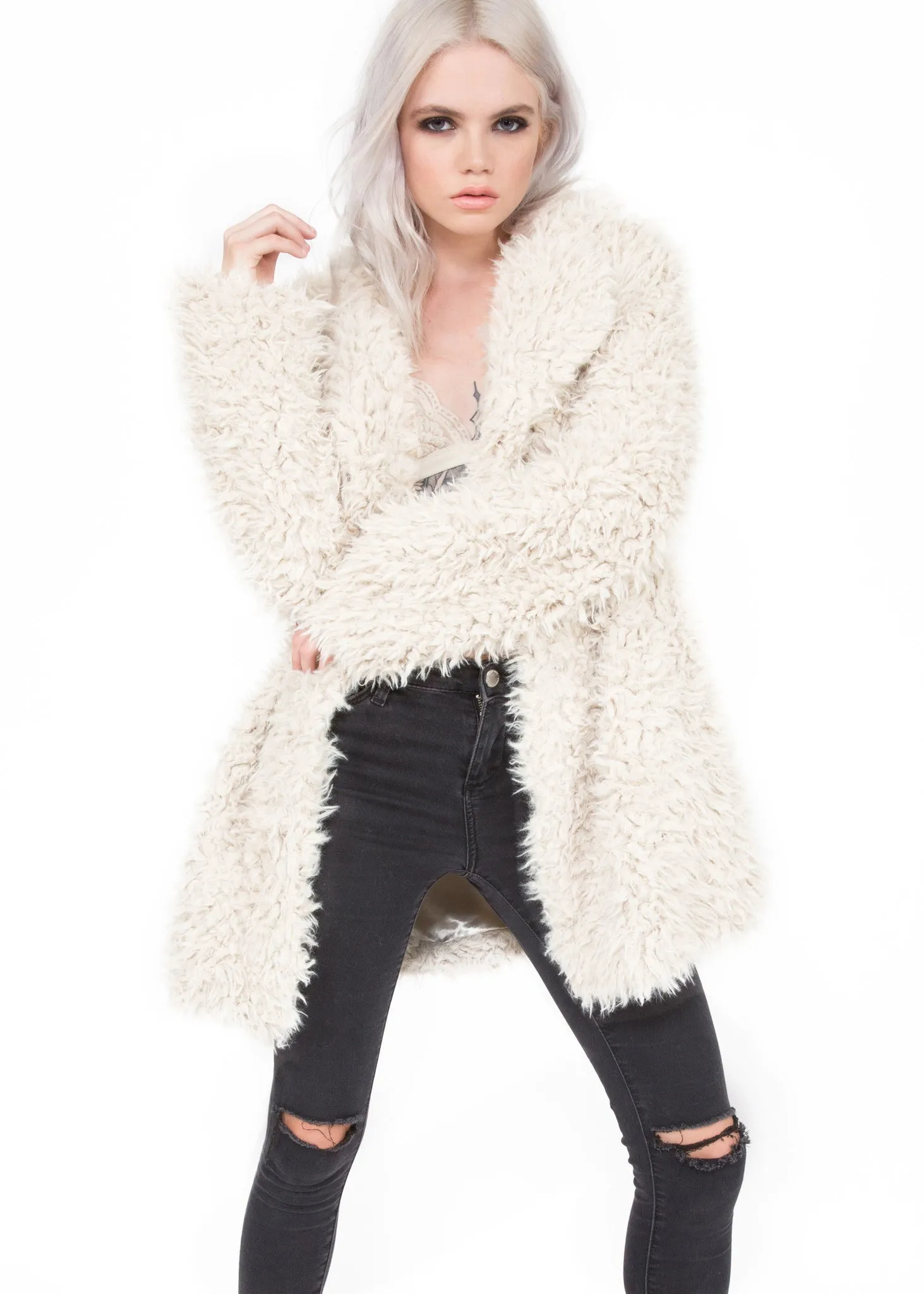 First Frost Plush Faux Fur Shaggy Jacket