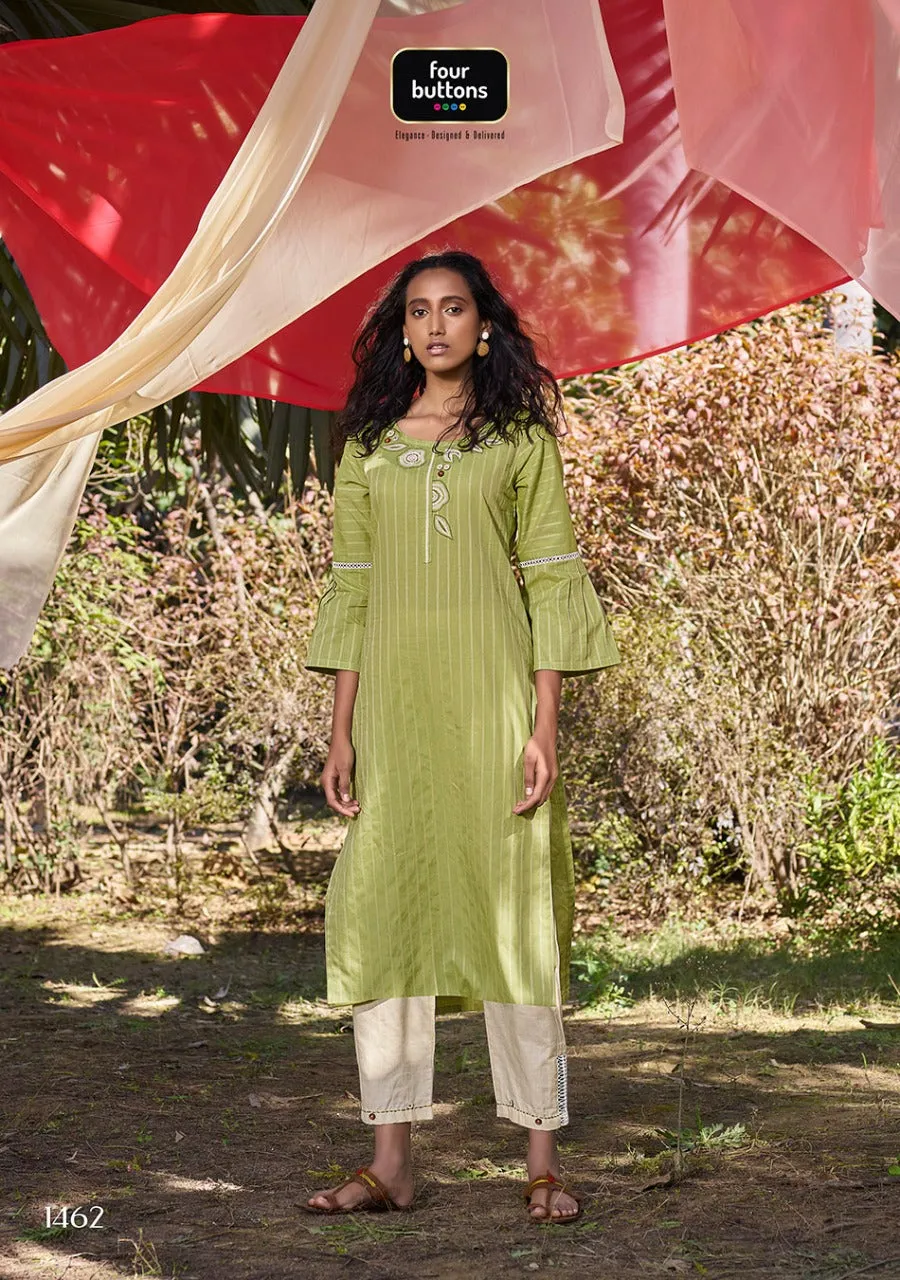 Four Buttons Presents Peach Pure Cotton Daily Wear Kurtis Collection And Pants