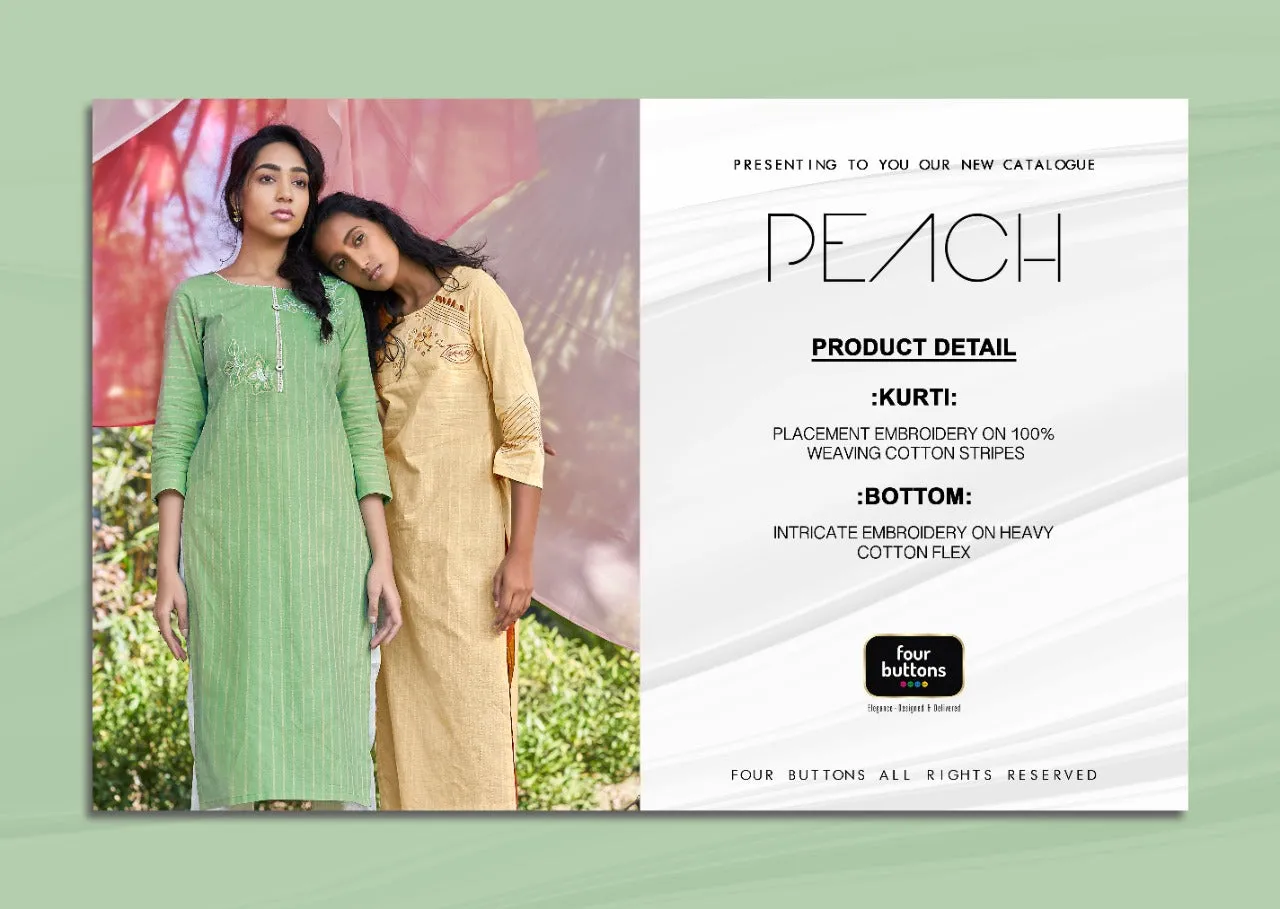 Four Buttons Presents Peach Pure Cotton Daily Wear Kurtis Collection And Pants