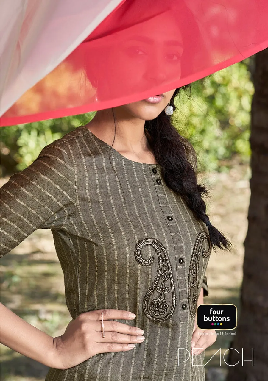 Four Buttons Presents Peach Pure Cotton Daily Wear Kurtis Collection And Pants