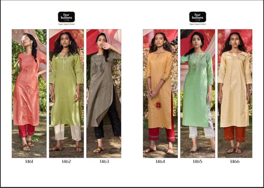 Four Buttons Presents Peach Pure Cotton Daily Wear Kurtis Collection And Pants