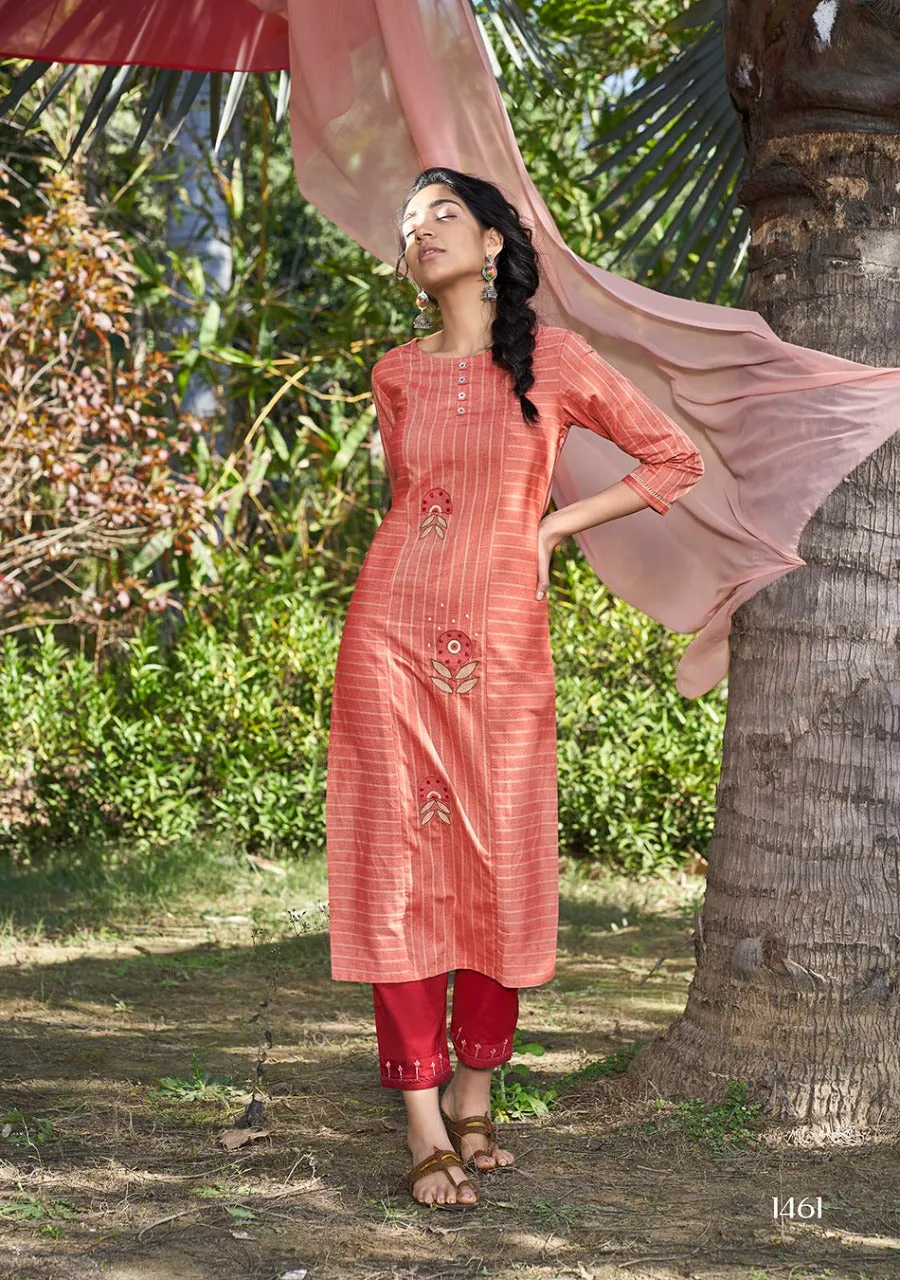 Four Buttons Presents Peach Pure Cotton Daily Wear Kurtis Collection And Pants