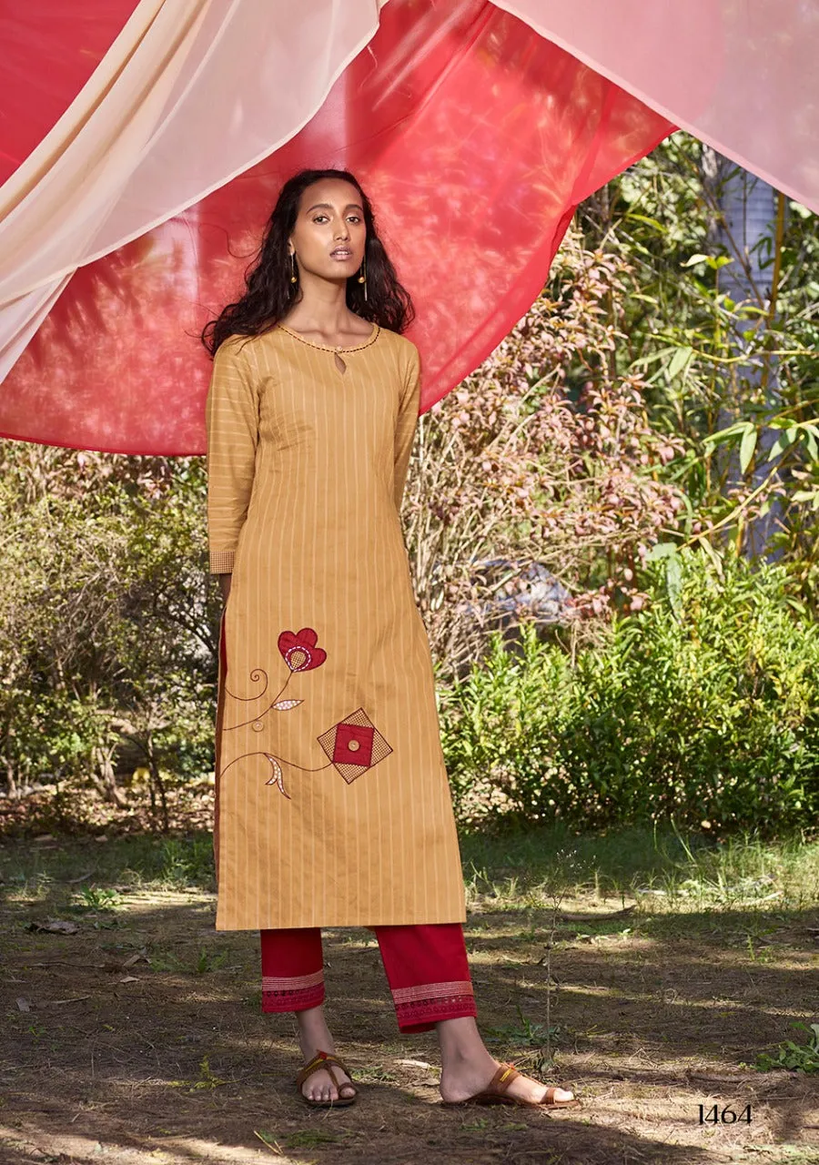 Four Buttons Presents Peach Pure Cotton Daily Wear Kurtis Collection And Pants