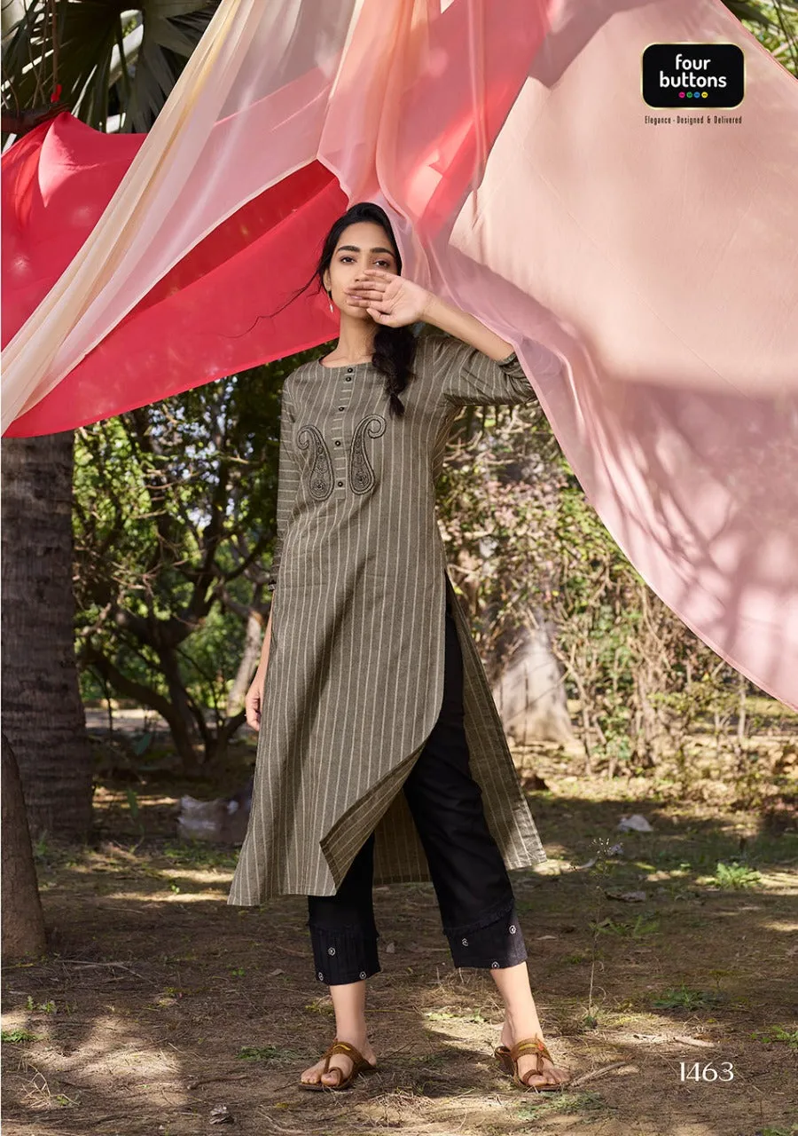 Four Buttons Presents Peach Pure Cotton Daily Wear Kurtis Collection And Pants