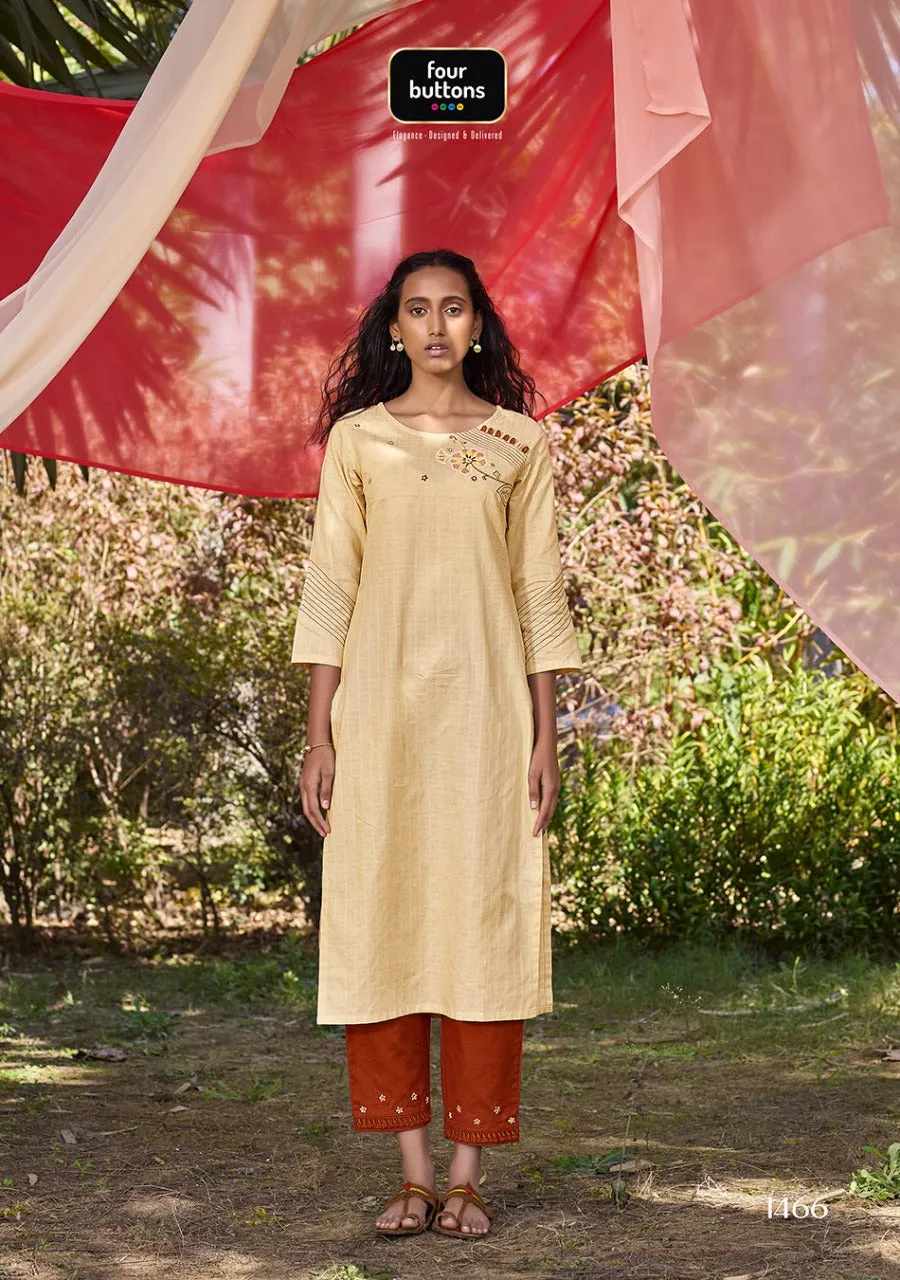 Four Buttons Presents Peach Pure Cotton Daily Wear Kurtis Collection And Pants