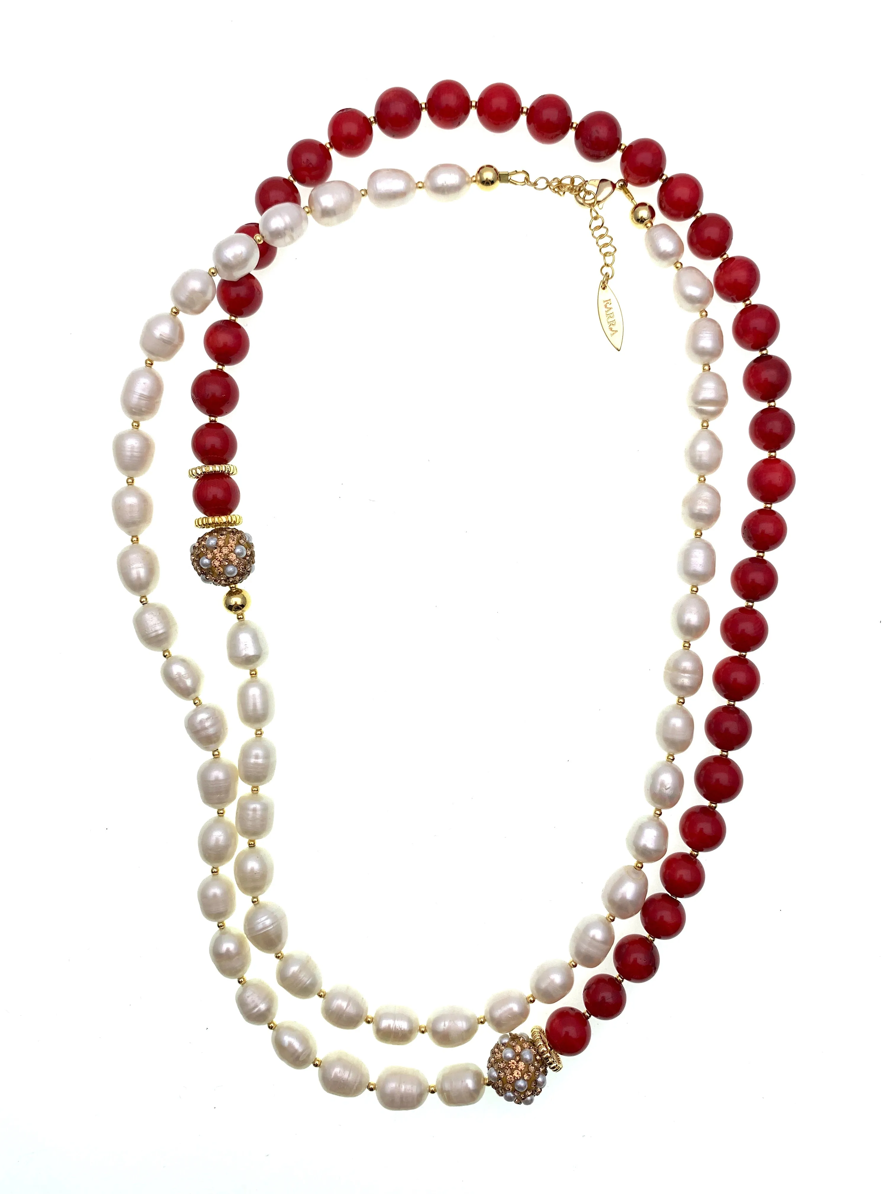 Freshwater Pearls with Red Corals Two Ways Necklace FN008