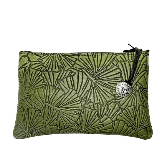 Ginkgo Leather Zipper Pouch