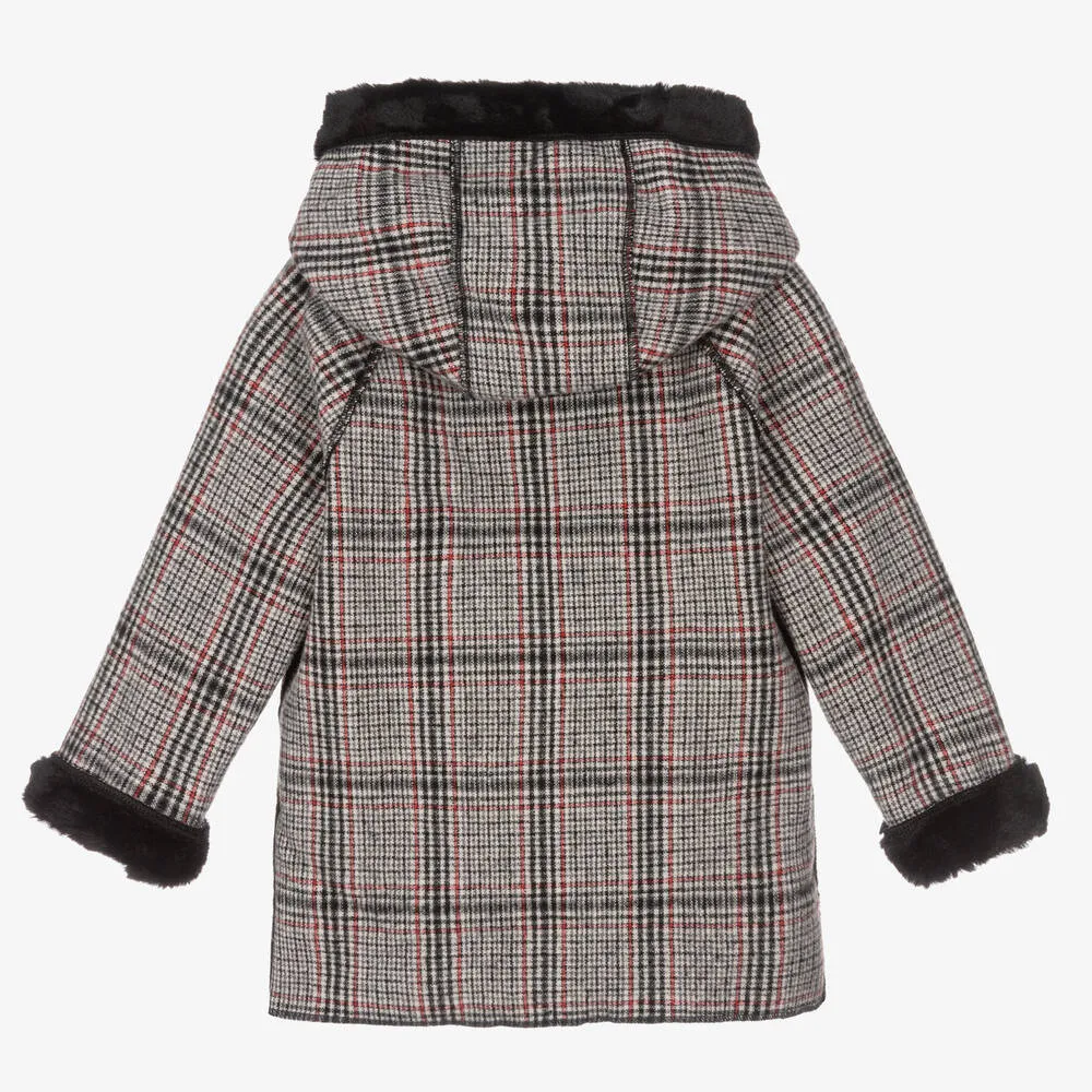 Girls Black & Red Check Coat