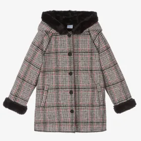 Girls Black & Red Check Coat