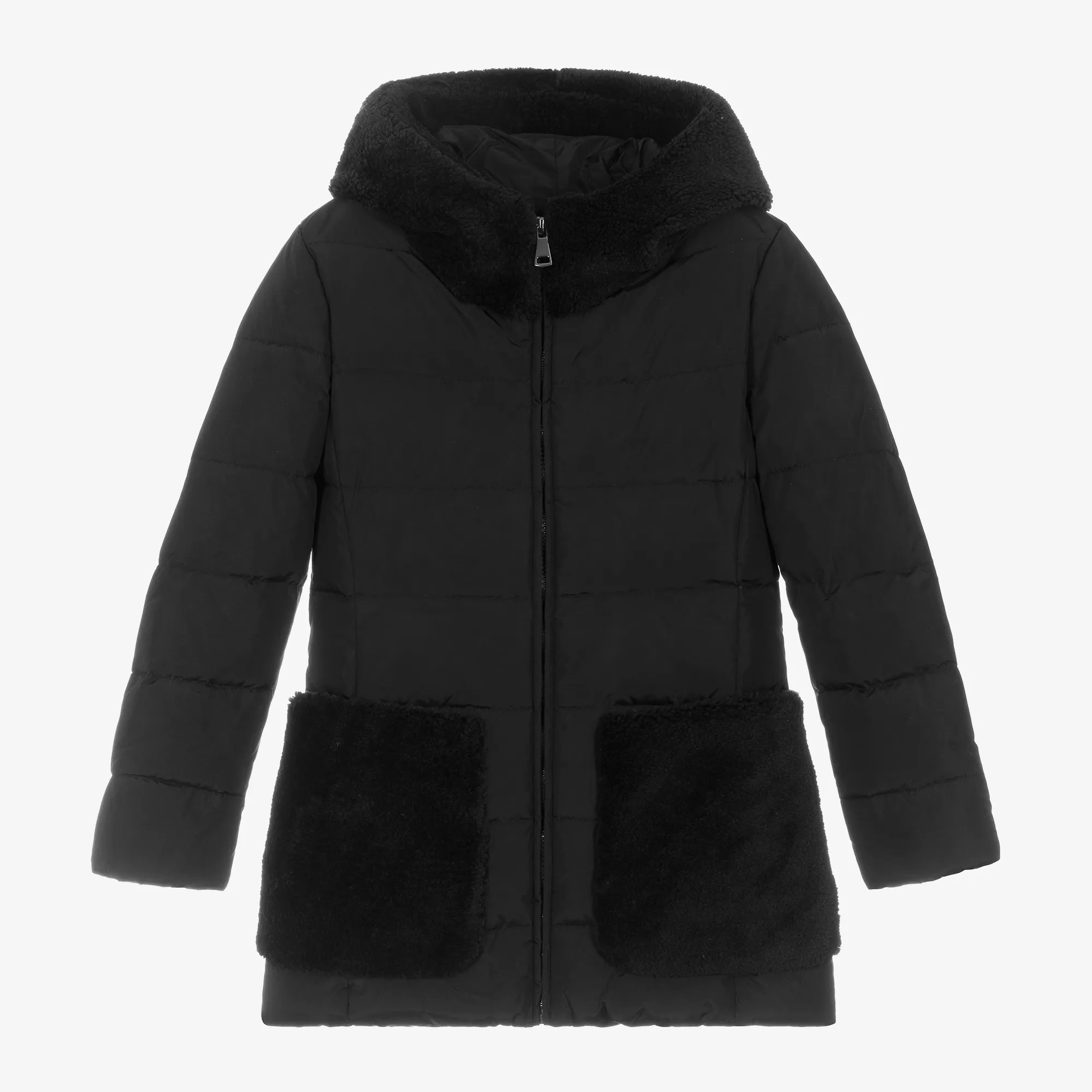 Girls Black Down-Filled Puffer Coat