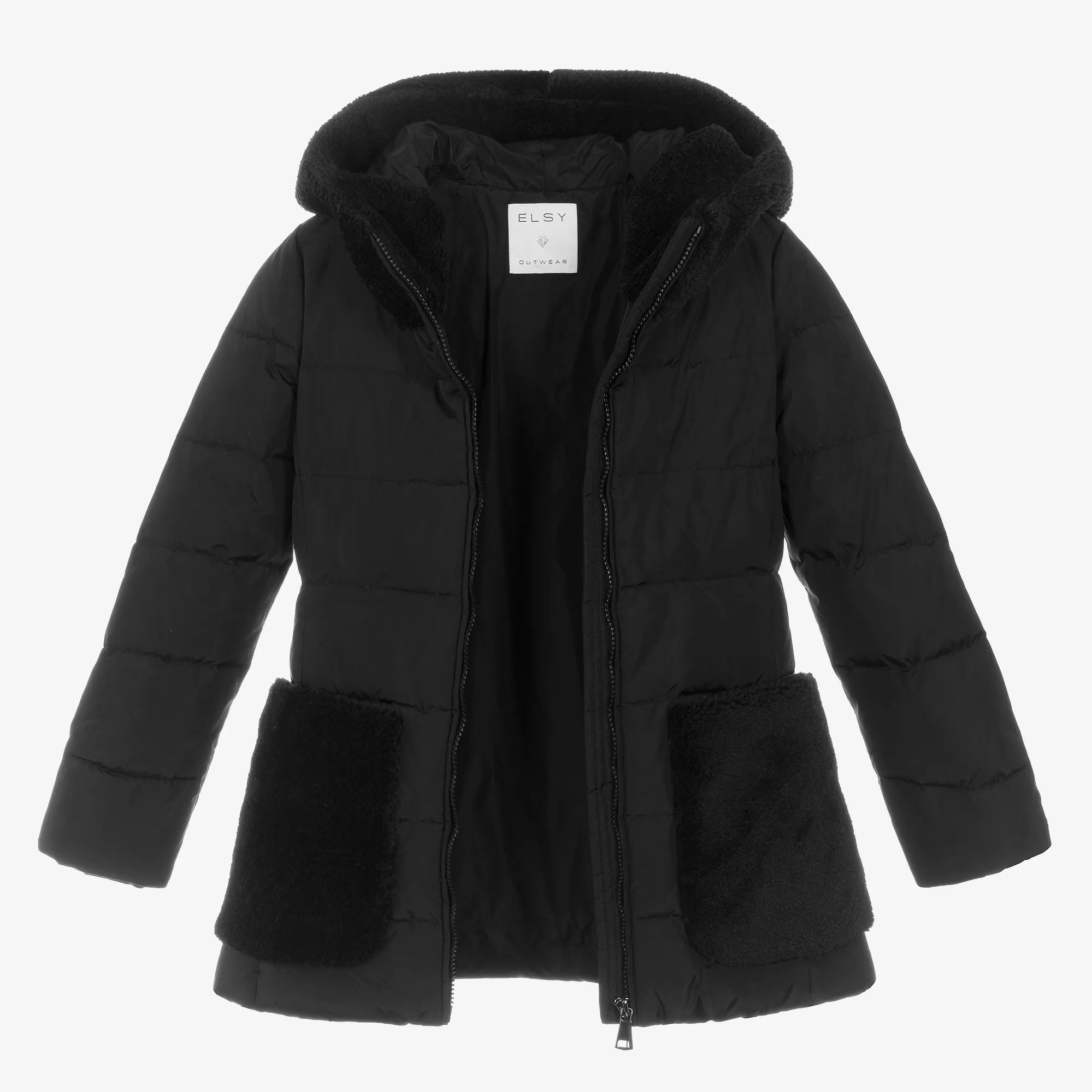 Girls Black Down-Filled Puffer Coat