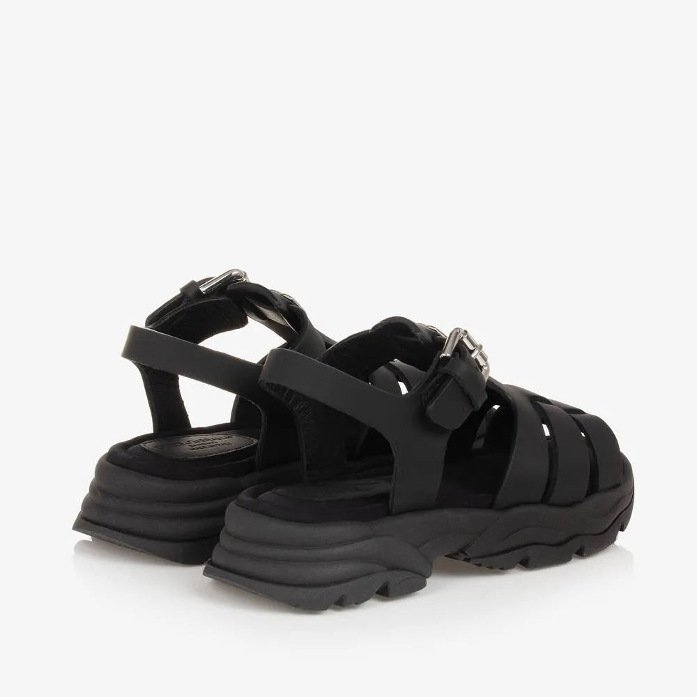 Girls Black Leather Crossover DG Sandals