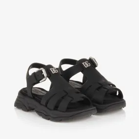 Girls Black Leather Crossover DG Sandals