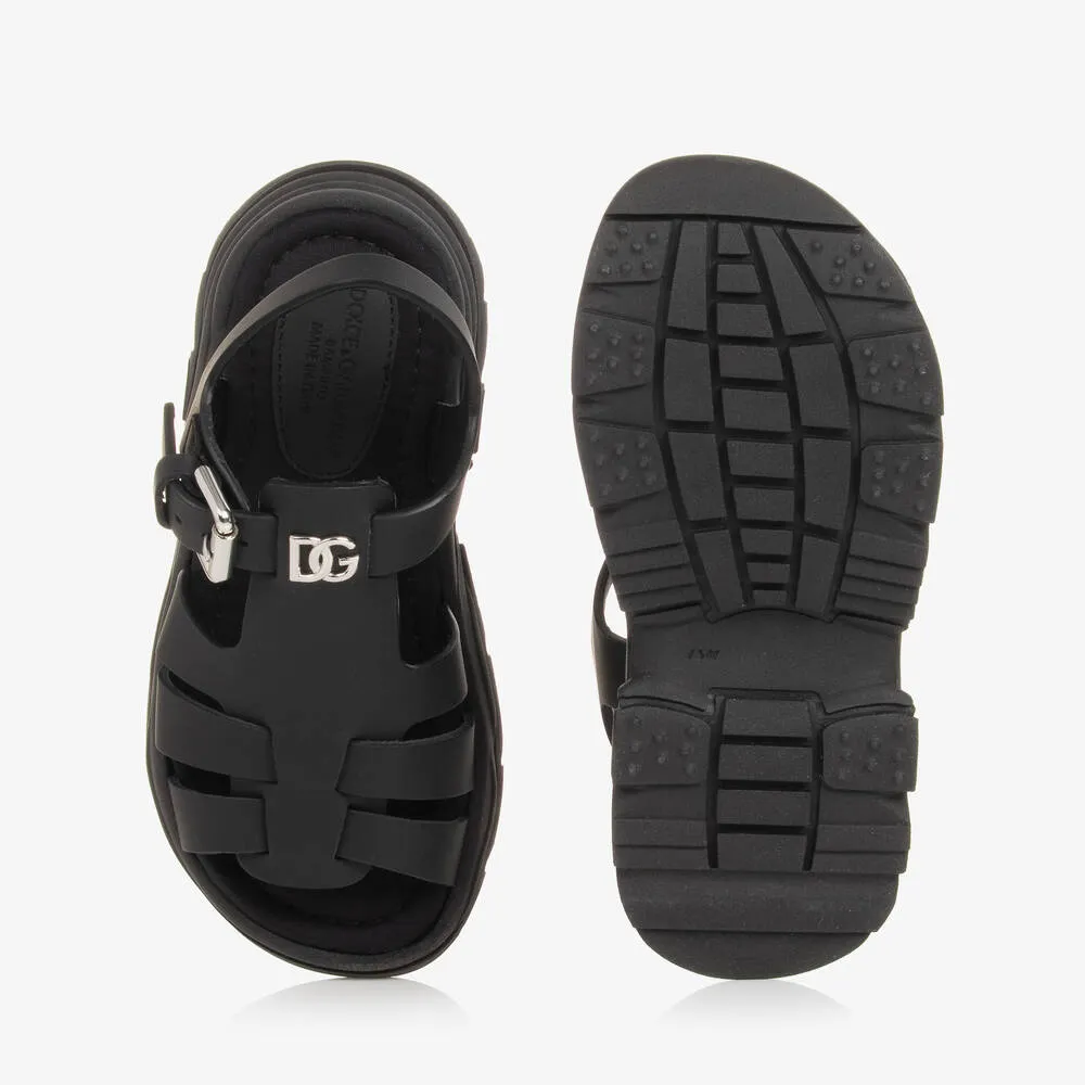 Girls Black Leather Crossover DG Sandals