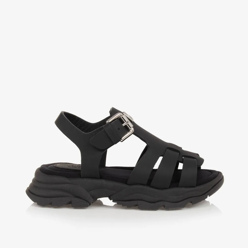 Girls Black Leather Crossover DG Sandals