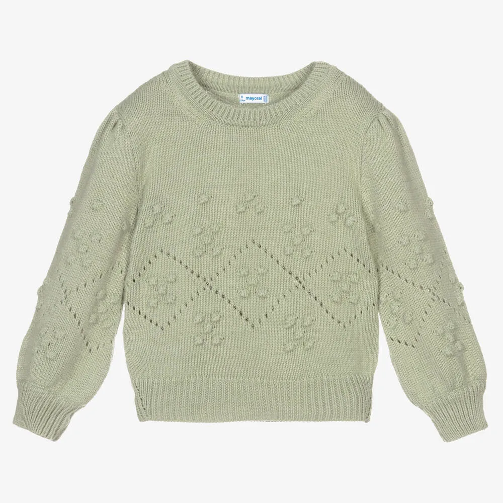 Girls Green Knit Sweater