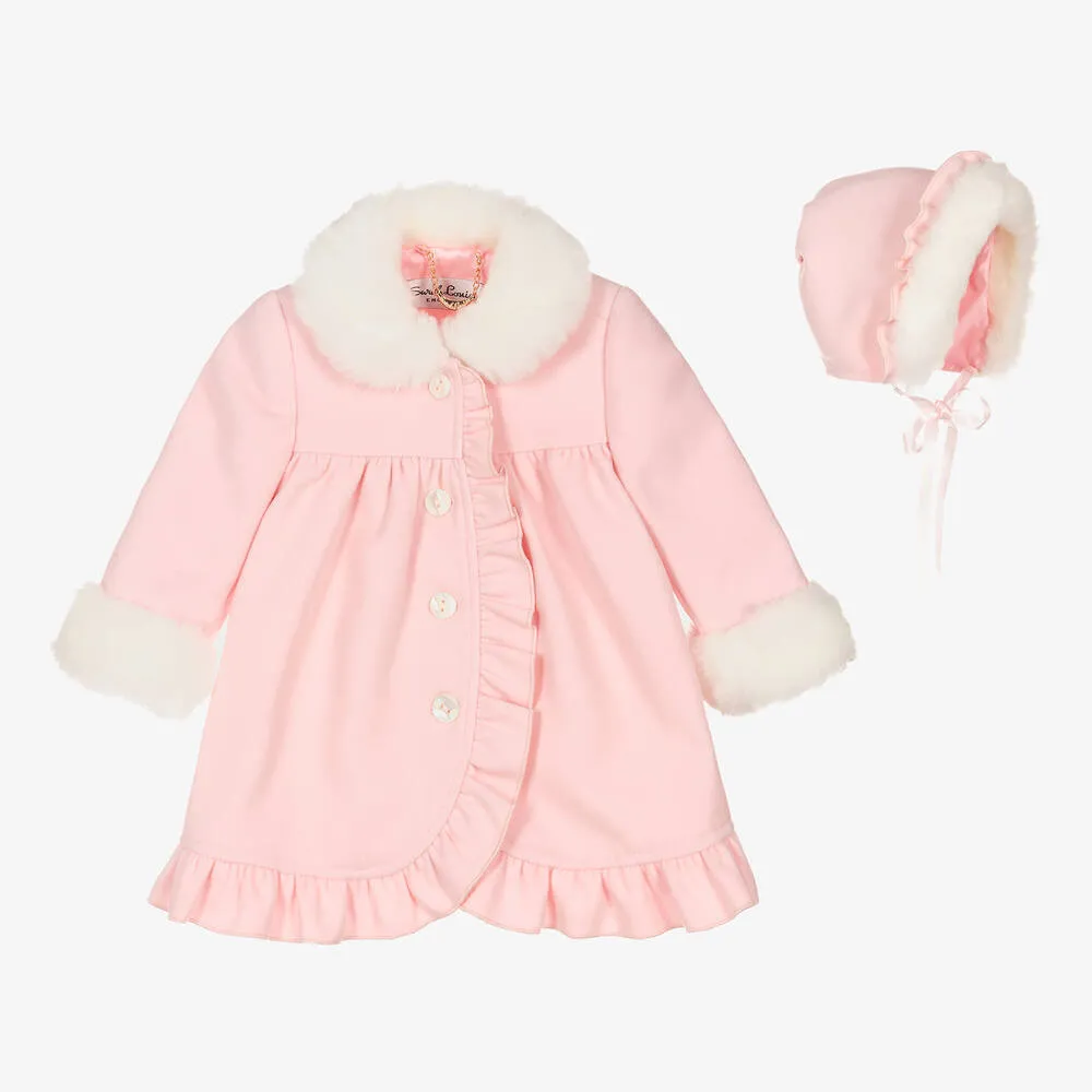 Girls Pink Coat & Bonnet Set