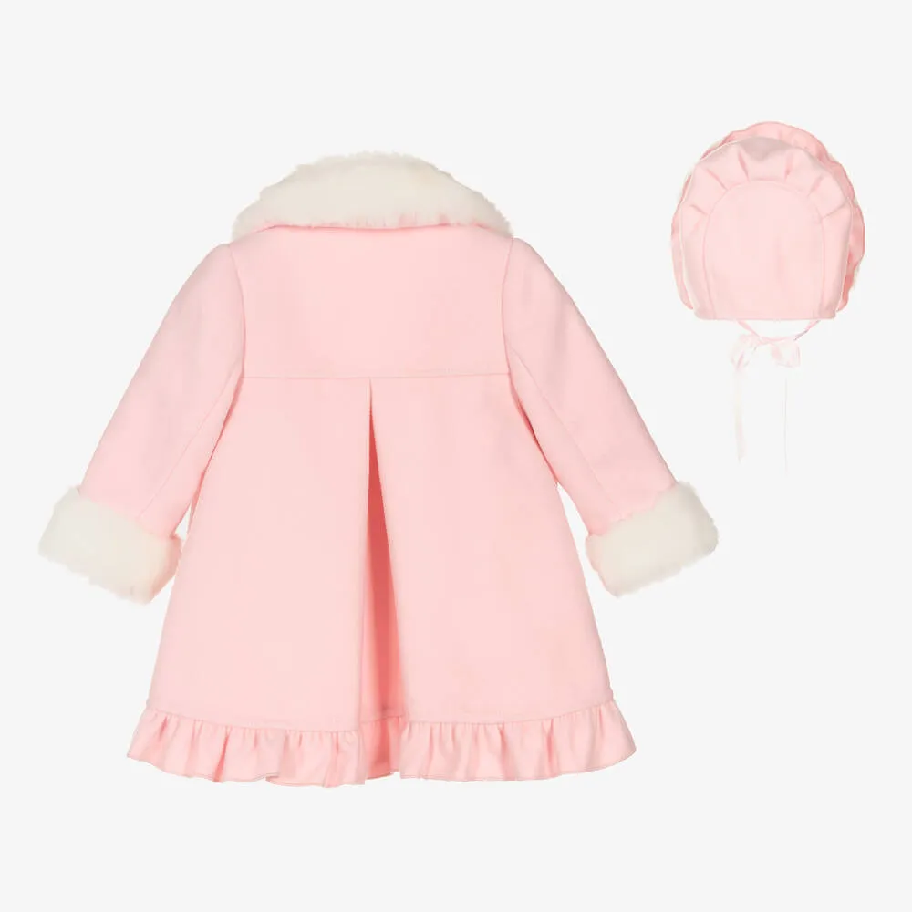 Girls Pink Coat & Bonnet Set