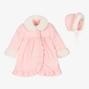 Girls Pink Coat & Bonnet Set